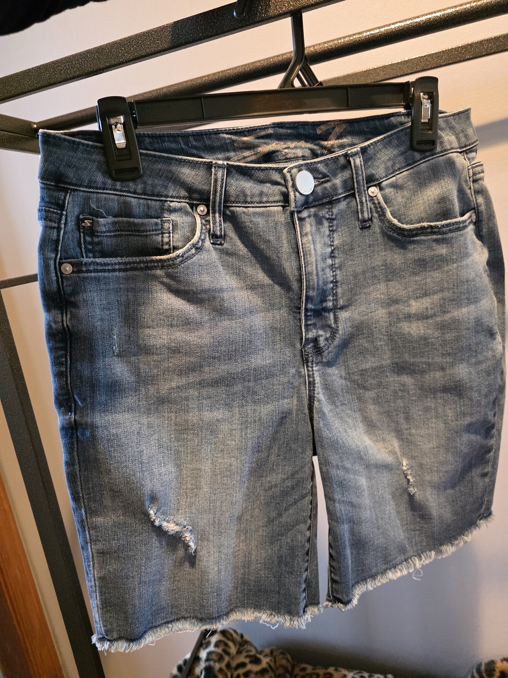 SEVEN 7 Washed Blue Bermuda Distressed Denim Shorts - Women Size 10